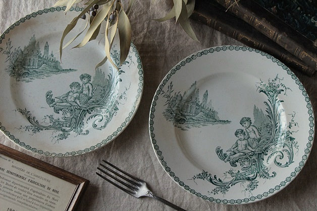 天使の絵柄が美しいサンタマン窯プレート フランスアンティーク食器