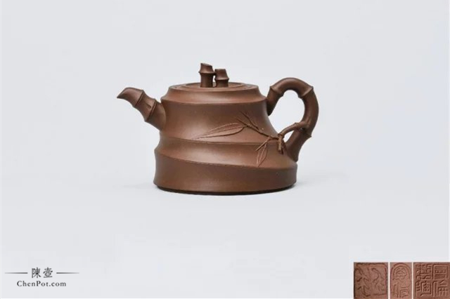 清 名家 「石林何氏」款 何心舟作 細工彫り『竹漢詩文』 造形紫砂壺