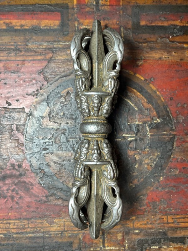 チベット密教法具 古銅鍍金 五鈷杵 金剛杵 V 9570 チベット密教法具