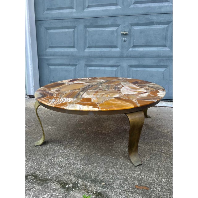 Vintage Onyx Coffee Table With Brass Base | Style of Arturo Pani