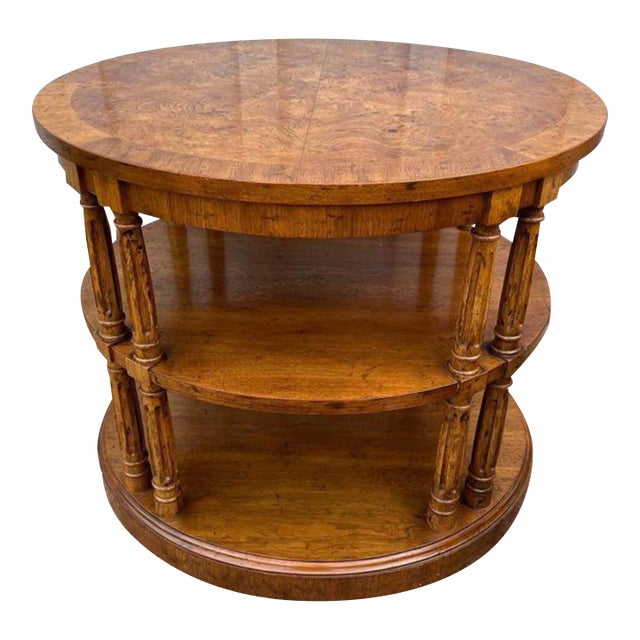 Vintage Drexel Heritage Burled Wood Two Tier Oval Side Table