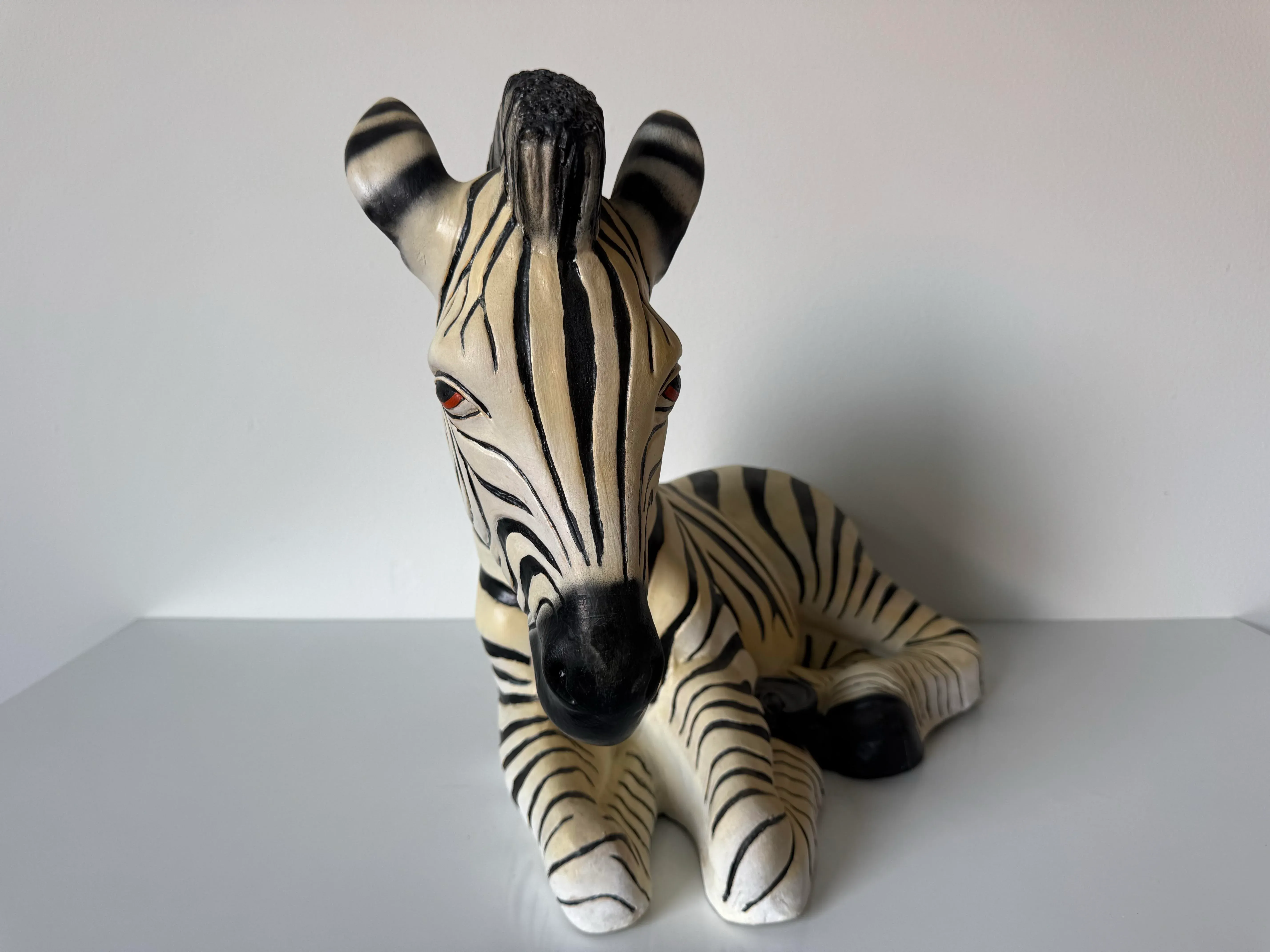 Large 1980's Vintage Ceramic Zebra Sculpture | Chairish