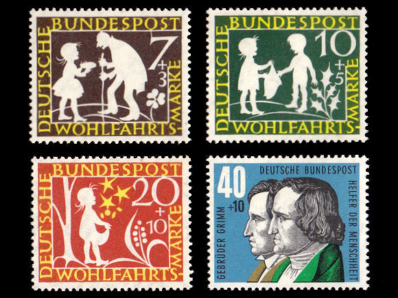 星の銀貨、グリム童話（ドイツ 1959年）の外国切手4種（未使用）