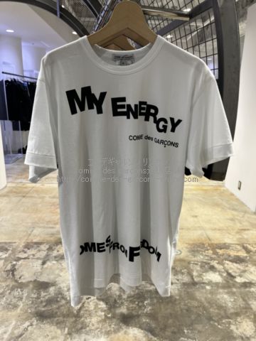 コムデギャルソン メッセージTシャツ-白-胸元＆裾スローガン