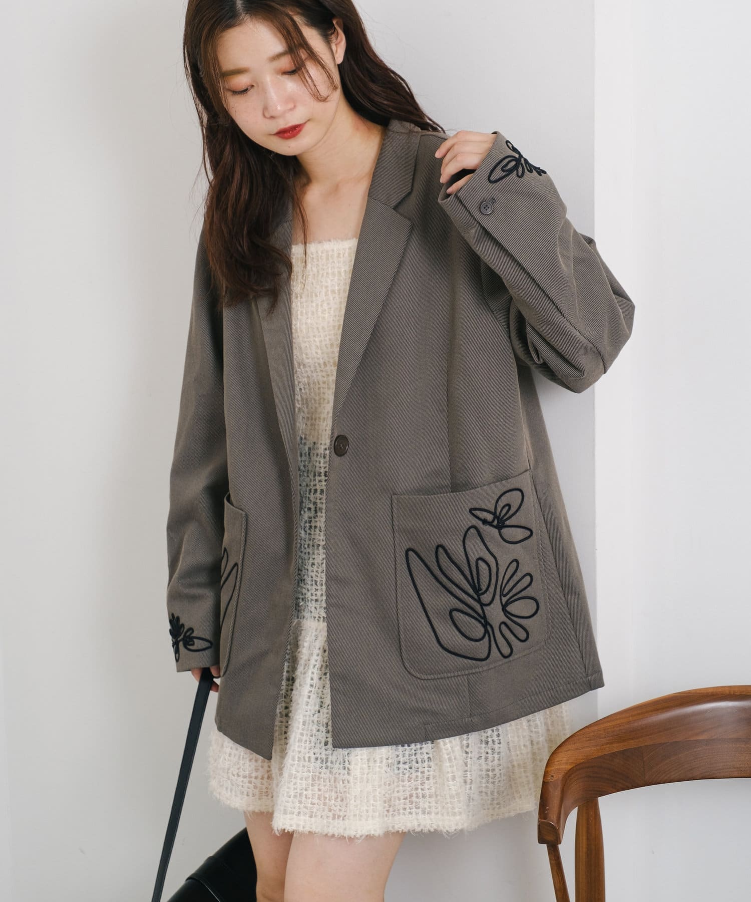 セットアップ対応/裏地なし】フレンチツイル刺繍ジャケット | Kastane