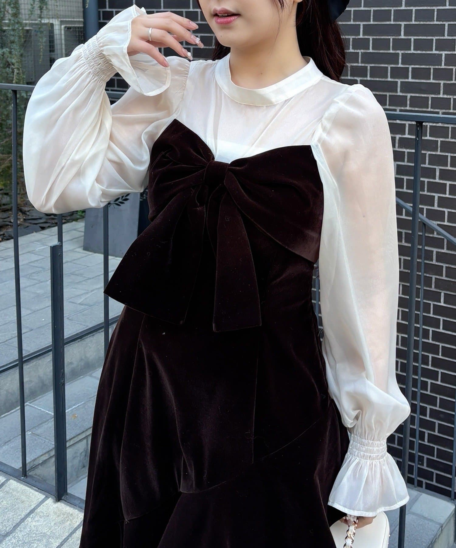 ベロアリボン異素材ロングワンピース | one after another NICE CLAUP