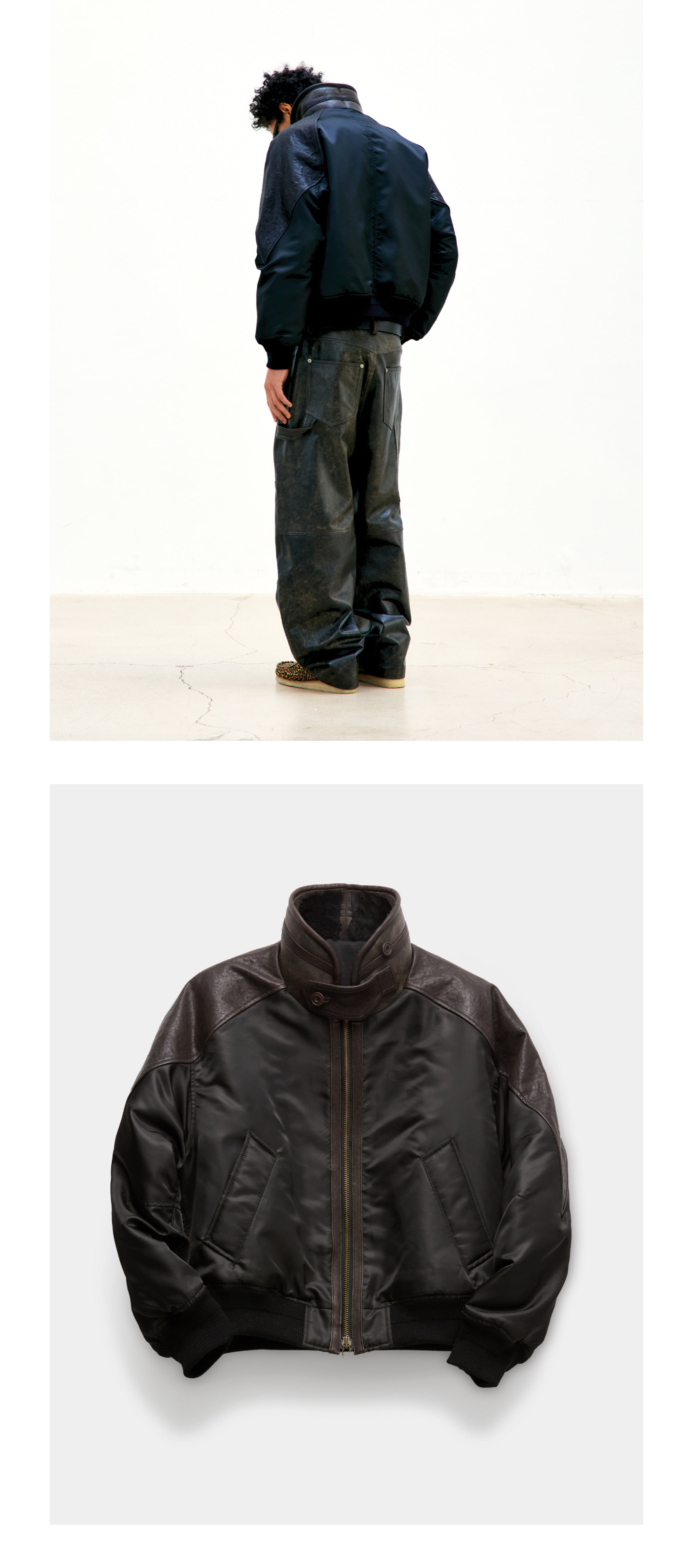 MUSINSA | COOR High-neck shearling mixed MA-1 jumper (dark brown)