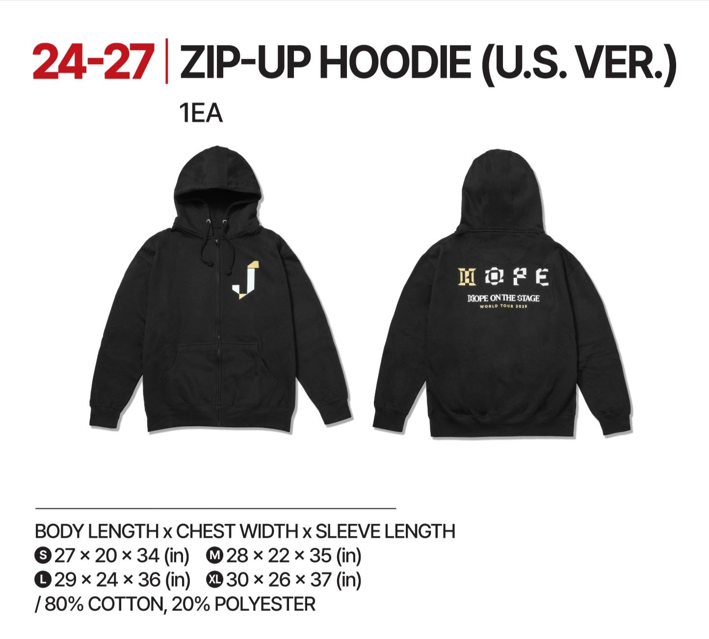 BTS J-HOPE - HOPE ON THE STAGE TOUR OFFICIAL MD ZIP-UP HOODIE