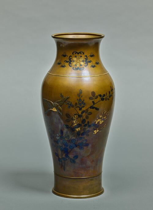 旧家 蔵出し 銅製 花瓶 花生 鶴図 銘あり 旧家 蔵出し 銅製 花瓶 花生