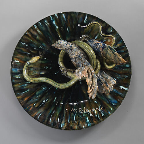 Alfred Renoleau - Large round plate with crayfish - French