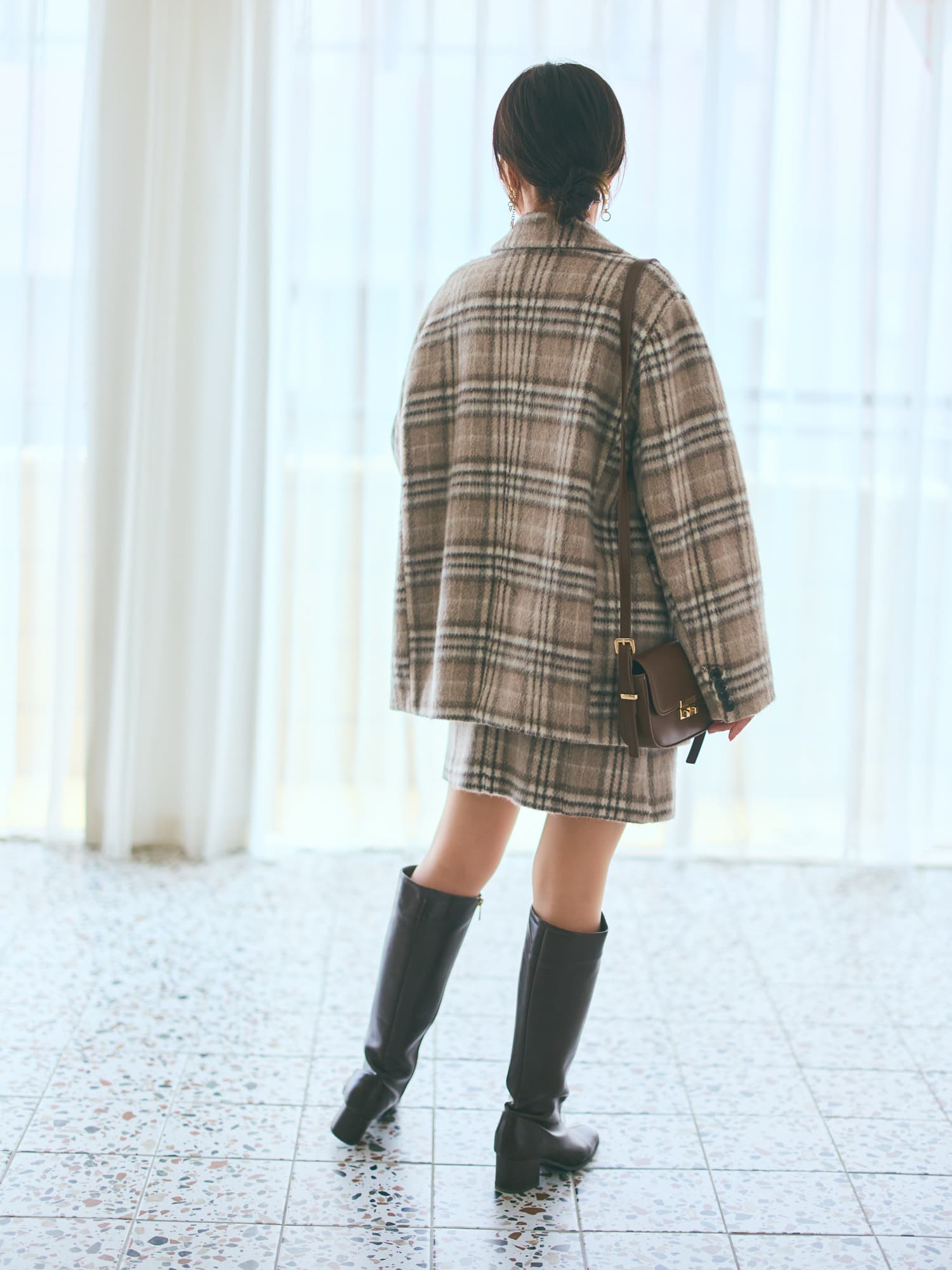 ウールシャギーチェックダブルコート | 小柄・低身長女性向け