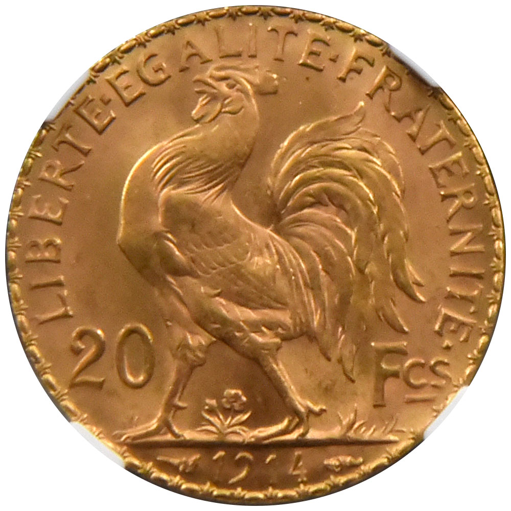 フランス 1914 マリアンヌ 20フラン 金貨 NGC MS 66+ ルースター