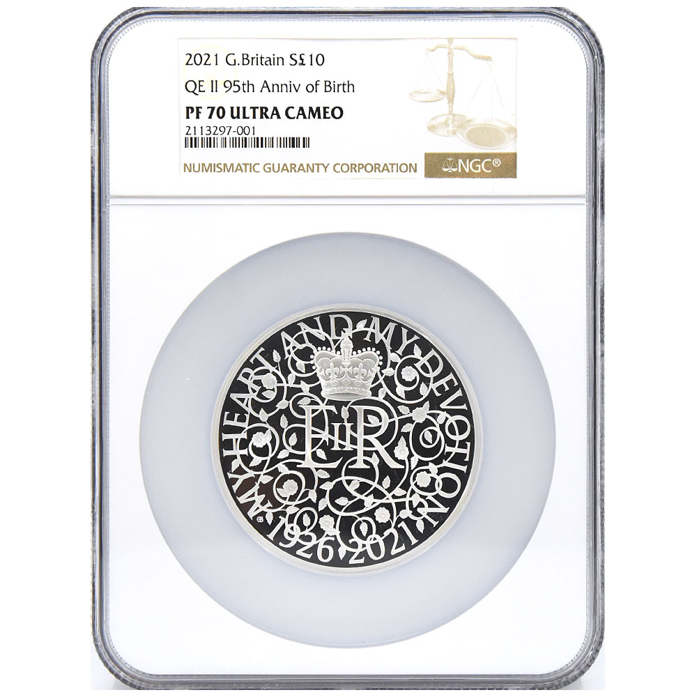 イギリス 2021 エリザベス2世 10ポンド5オンス 銀貨 NGC PF 70 ULTRA