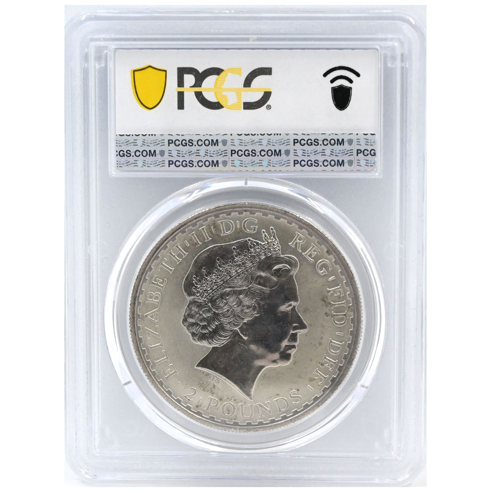 イギリス 1998 エリザベス 2ポンド 1オンス 銀貨 PCGS MS65 ブリタニア