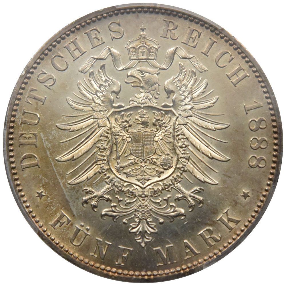 ドイツ 1888-A フリードリヒ3世 5マルク 銀貨 PCGS MS64 40909354