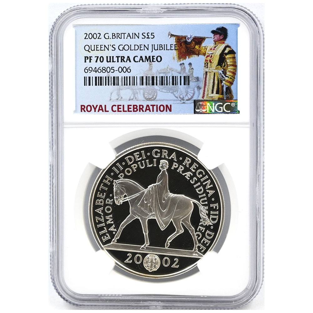 2002 ゴールデンジュビリー 馬上の女王 P50銀貨 NGC PF69UC 2002