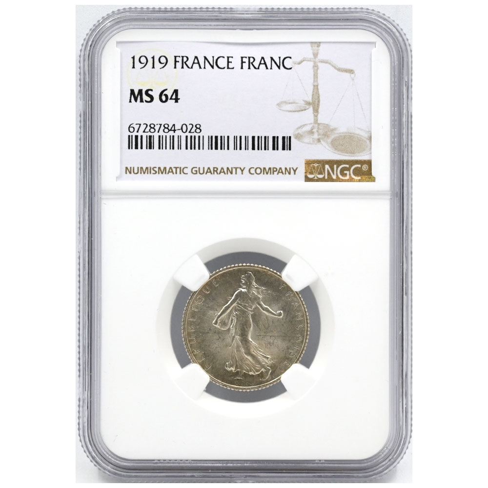 フランス 1919 フラン 銀貨 NGC MS64 種を蒔く人 6728784028