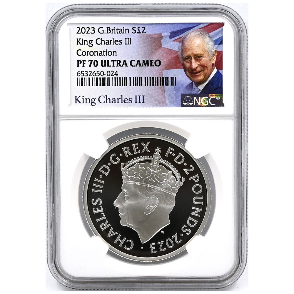 イギリス 2023 チャールズ3世 2ポンド1オンス 銀貨 NGC PF70UC 戴冠