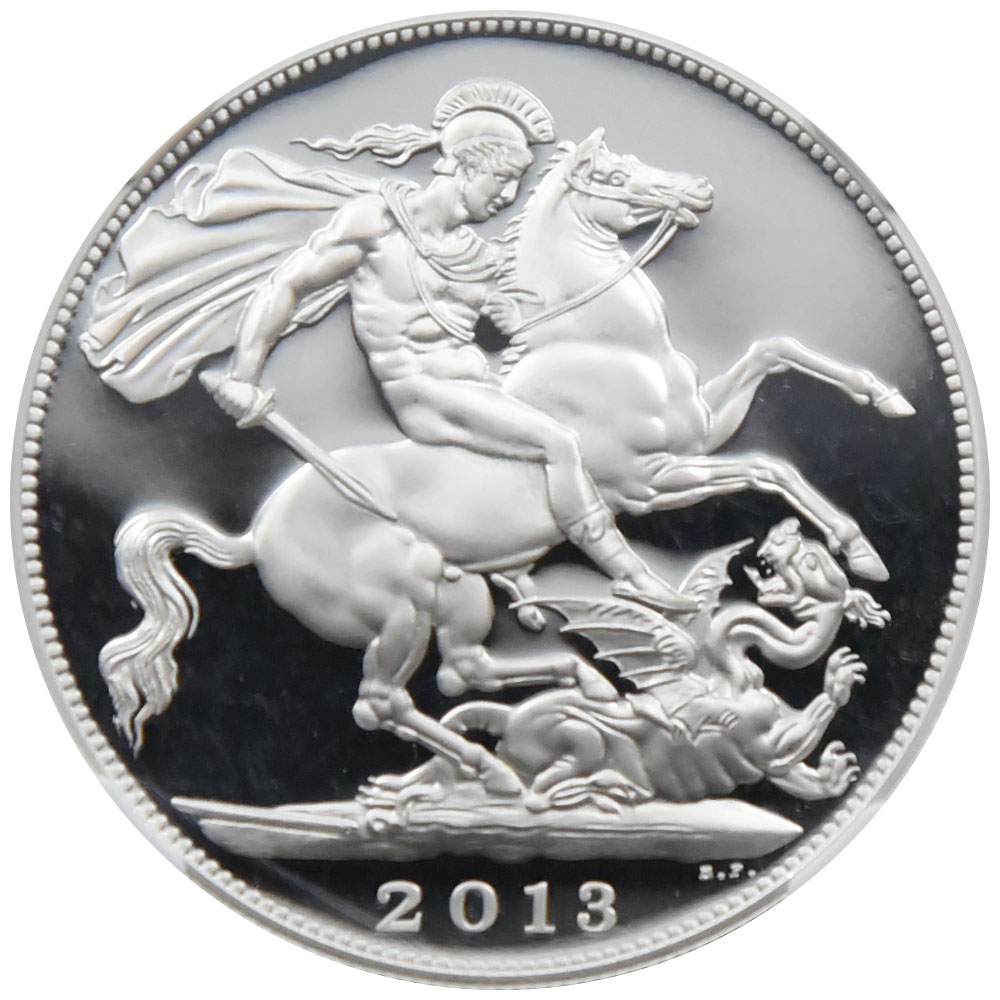イギリス 2013 エリザベス2世 5ポンド 銀貨 NGC PF 70 ULTRA CAMEO 聖