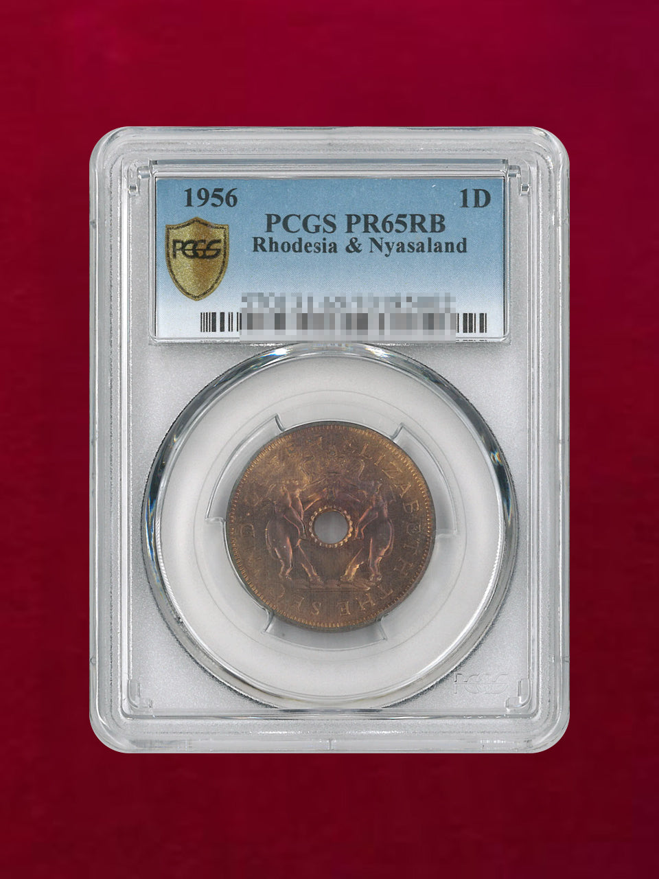 ローデシア・ニヤサランド連邦】ペニー 青銅貨 1956 PCGS PR65RB［C
