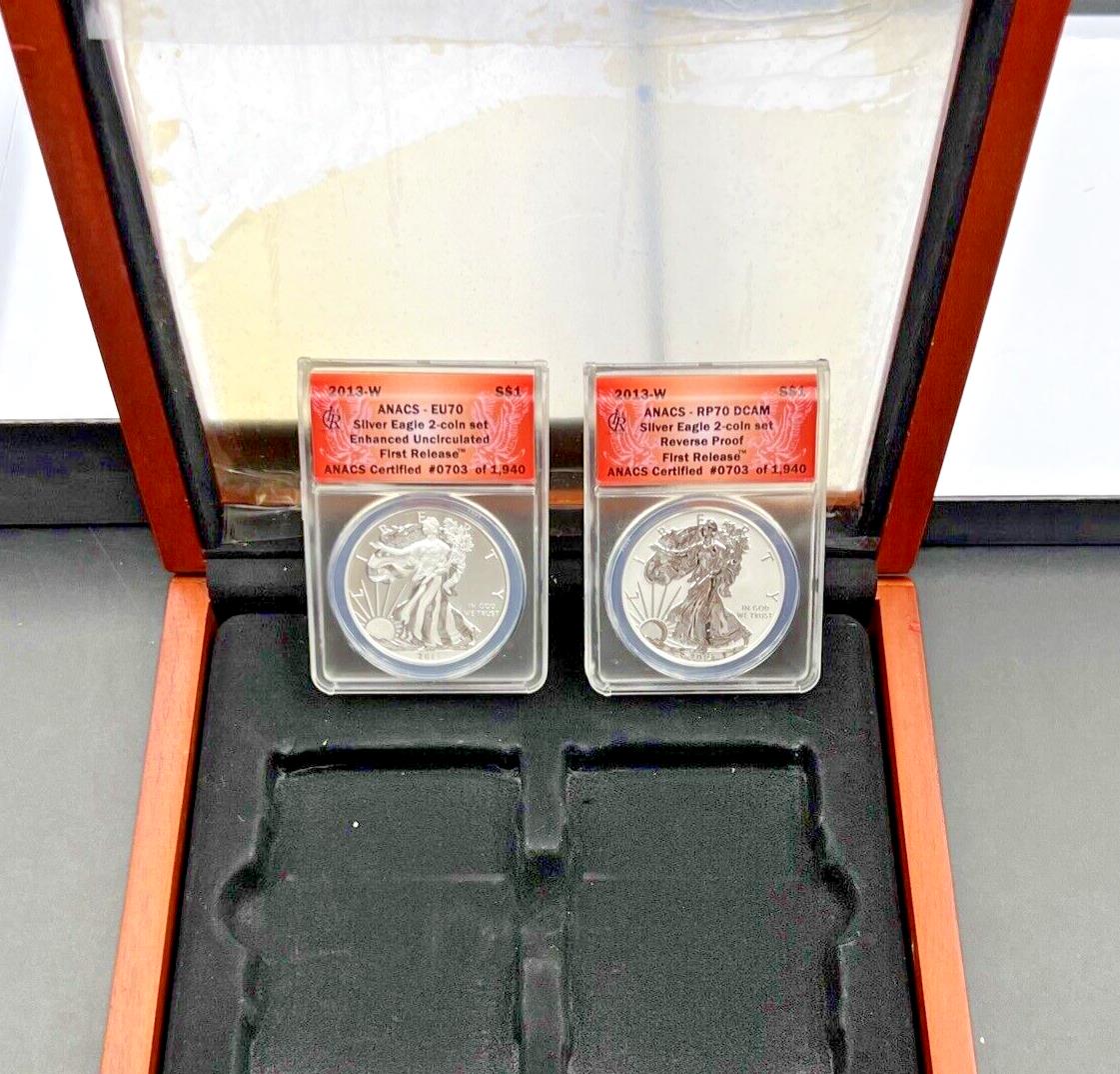 2013 W 2 Coin Silver American Eagle West Point Set ANACS EU70 RP70