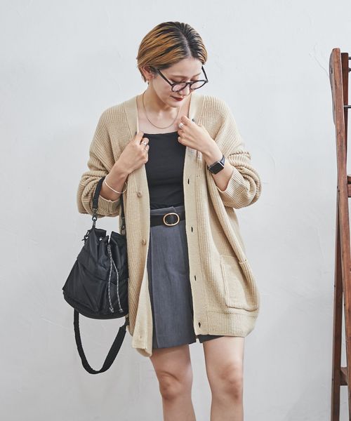 洗える]アクリルカタアゼVネックカーディガン