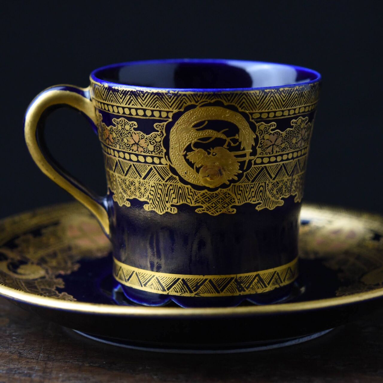 陶磁器 :: 7代目錦光山 京薩摩 瑠璃釉デミタスカップ&ソーサー