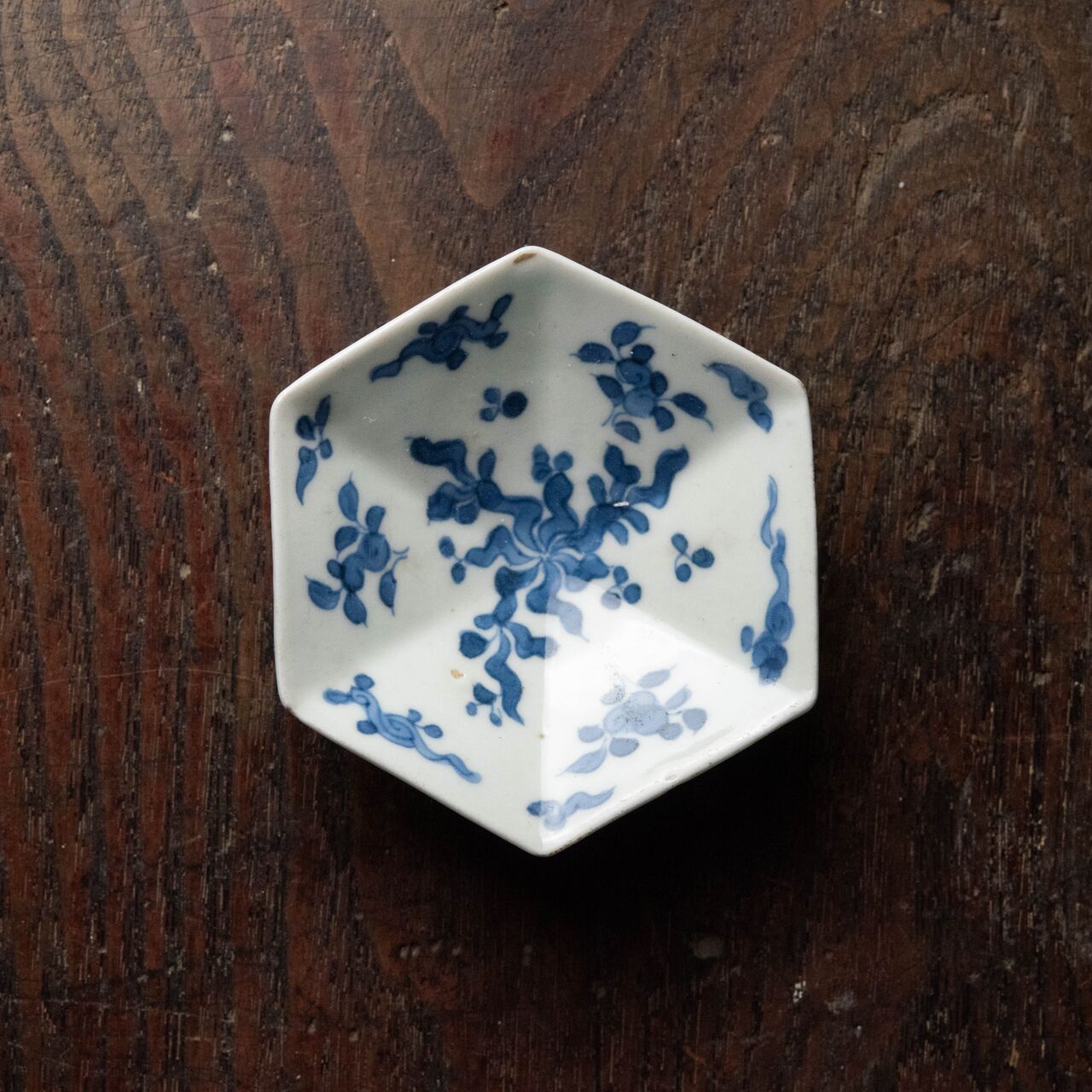 染付 舟形皿 変形皿 角福 古伊万里 牡丹唐草 唐花文 花弁縁 江戸 明治