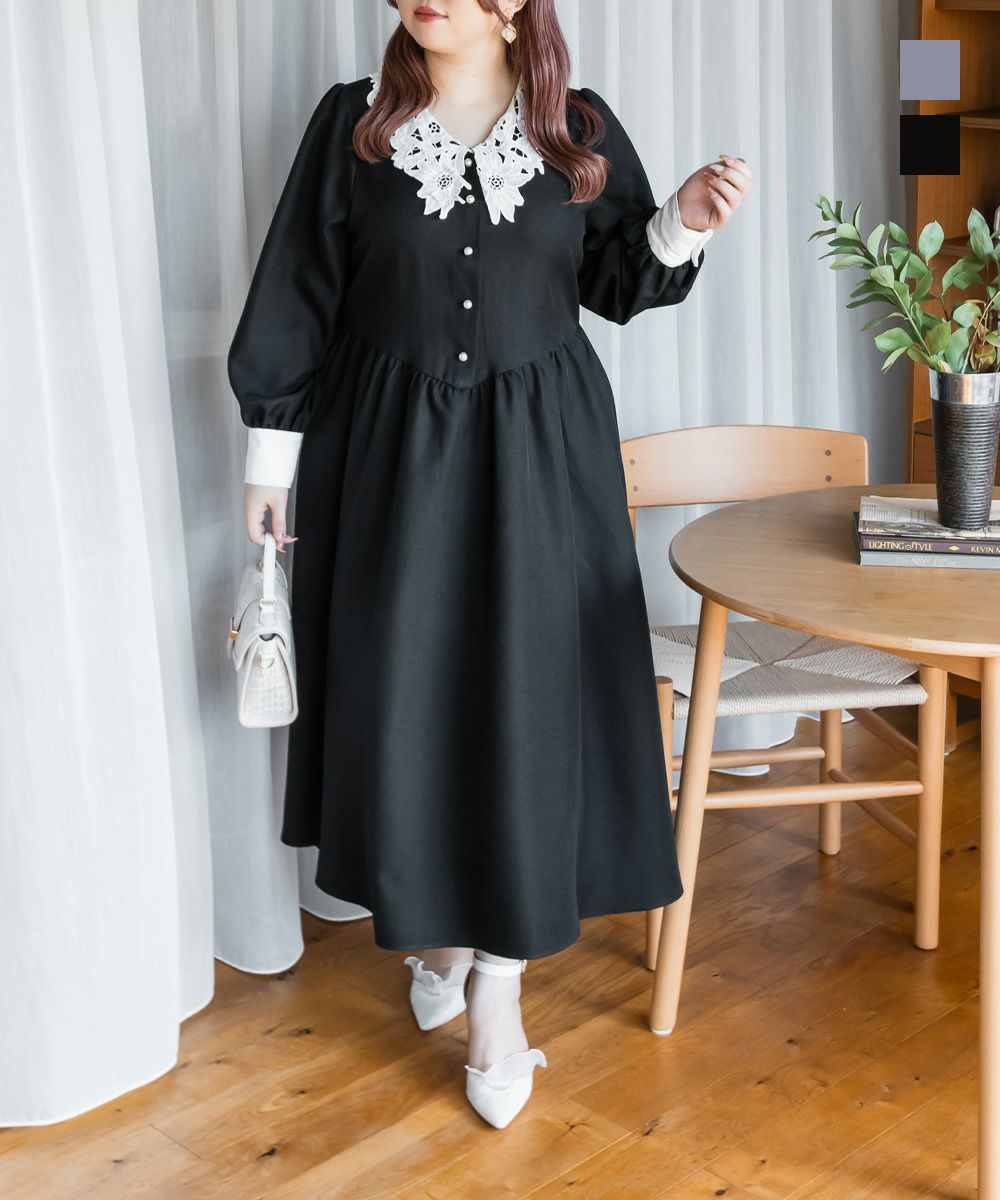 CLETTEオリジナル☆レース襟ワンピース | 大きいサイズ レディース専門
