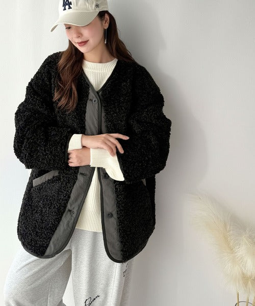 JaVaジャバコラボ》オーバーサイズがトレンド！異素材切り替え配色ボア