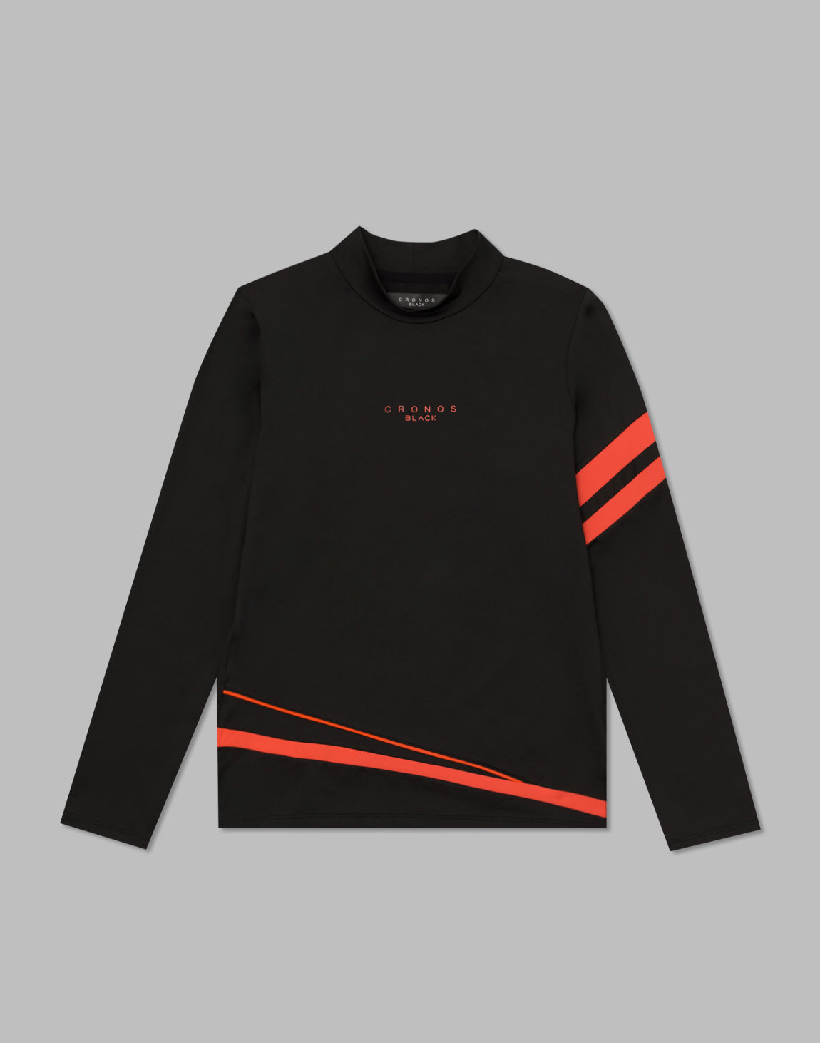 CRONOS BLACK MOCK NECK LINE LONG SLEEVE SHIRT【BLACK×RED】