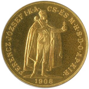 1908年ハンガリー フランツヨーゼフ1世 RS100コロナ PCGS MS66 1908年