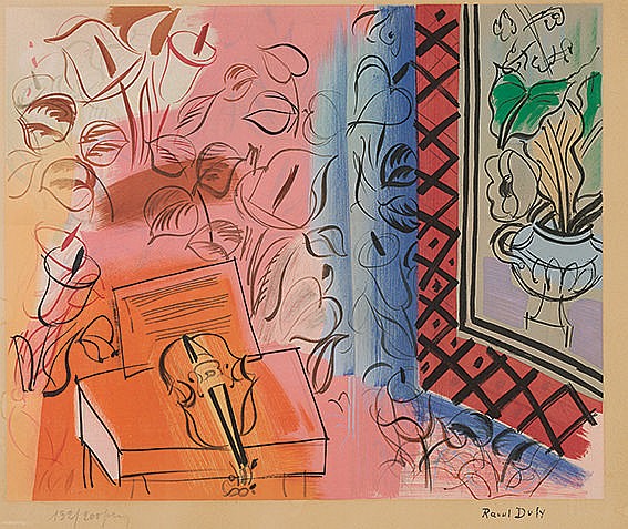 Fラウル・デュフィのリトグラフ「L 'Entracte」 楽譜付き