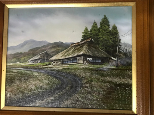 真作油彩画 風景画・大友修一 『奥日光の里』F10号本人サイン落款有り