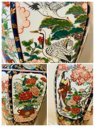 有田焼 夢右衛門窯 作 花鳥図 美人図 特大沈香壷 高約100㎝ 蔵出品