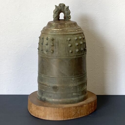 古い釣鐘 直径約30cm 20kg 双竜吊手 梵鐘 半鐘 青銅 京都 寺院所蔵 骨董