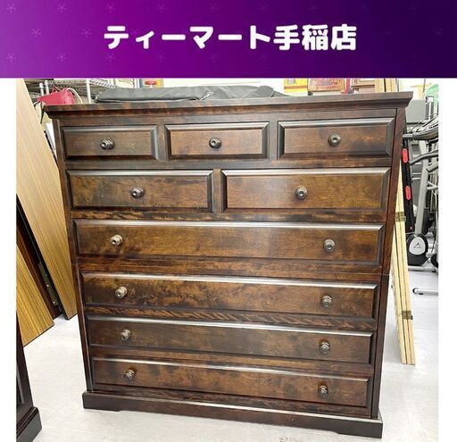 送料込】 北海道民芸家具 樺 無垢 6段9杯 タンス チェスト 北海道