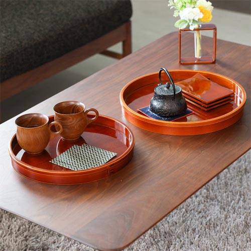 飛騨春慶 半月盆 お盆 5客 共箱 茶道具 蔵A5096b飛騨春慶塗 半月盆