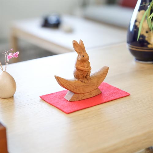 うさぎ一刀彫桜 卯 兎 ウサギ うさぎ一刀彫桜卯兎ウサギ