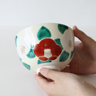 抹茶碗 彩紅白椿／西川貞三郎商店（にしかわていざぶろうしょうてん