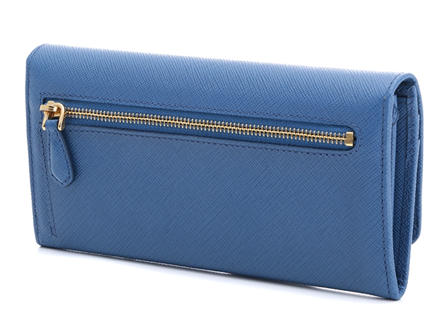 PRADA プラダ 長財布 二つ折ZIP長財布 ブルー サフィアーノ リボン