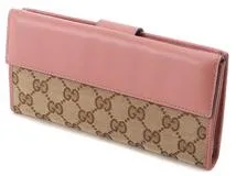 GUCCI グッチ Wホック長財布 GGキャンバス レザー ベージュ ピンク
