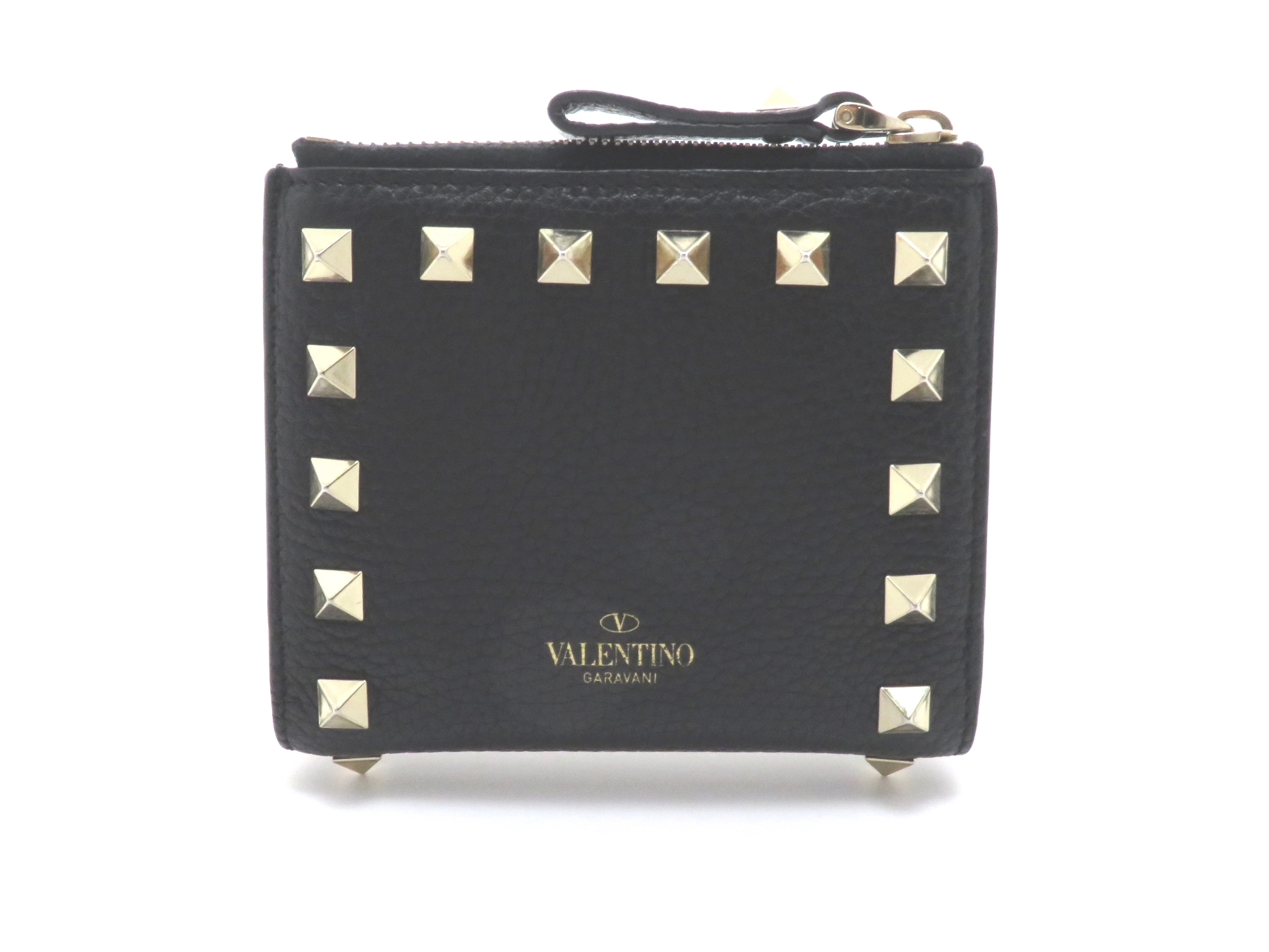 VALENTINO ブラックレザー 二つ折り財布