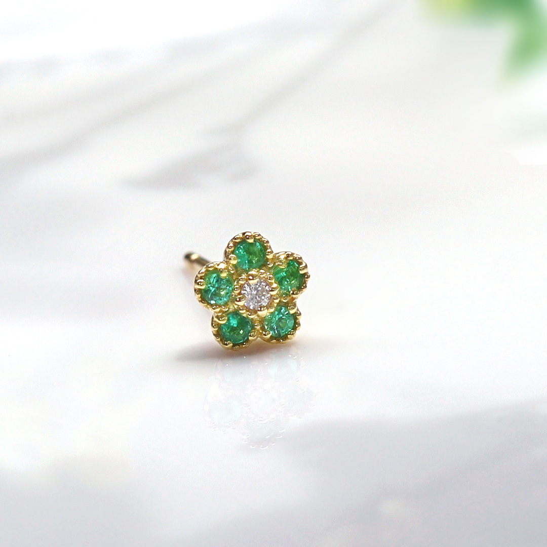 ビズー公式】エメラルド ダイヤモンドK10 K18 ピアス パルテール