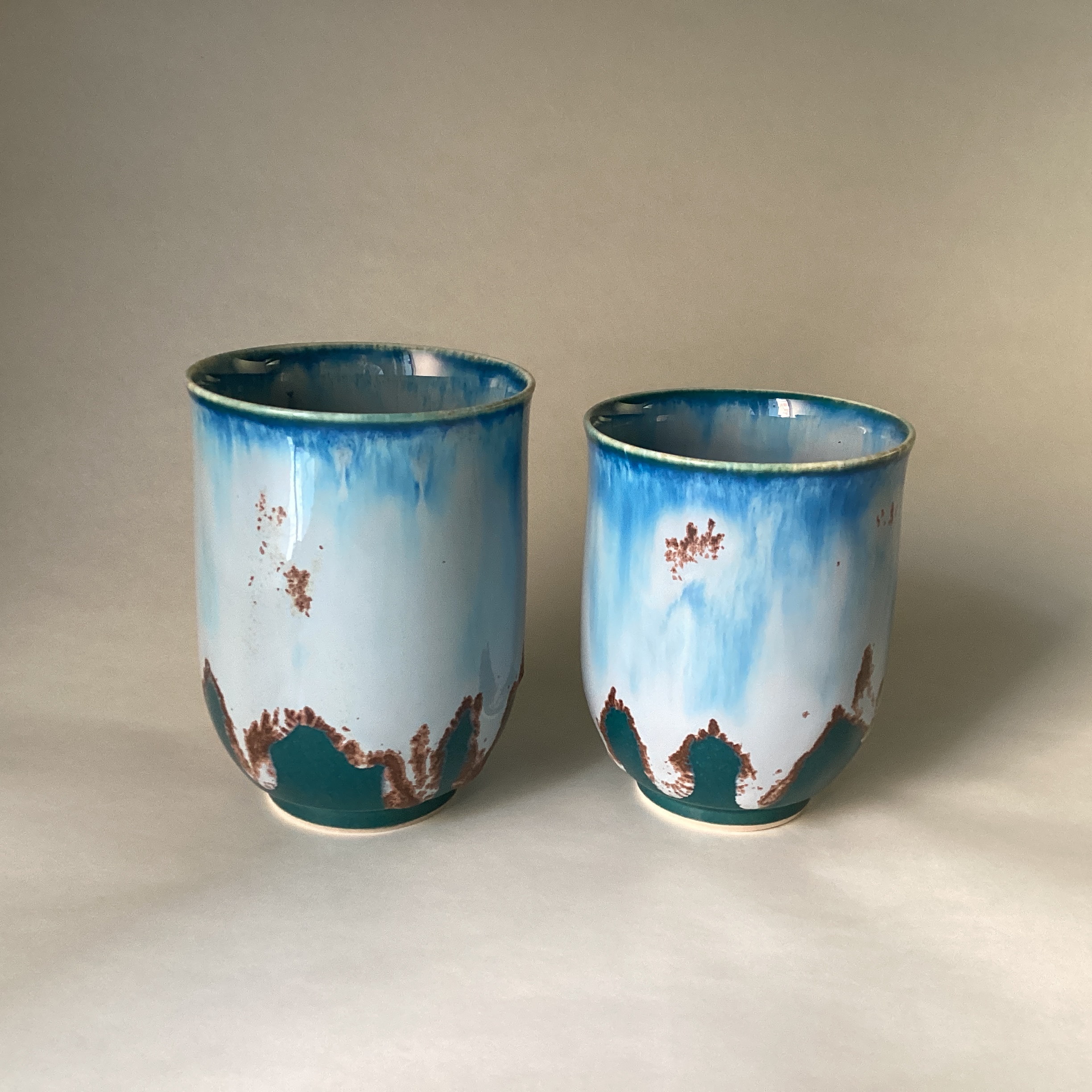 加藤天平 青灰釉刻文茶碗 青灰釉刻文湯呑 加藤天平 青灰釉刻文茶碗