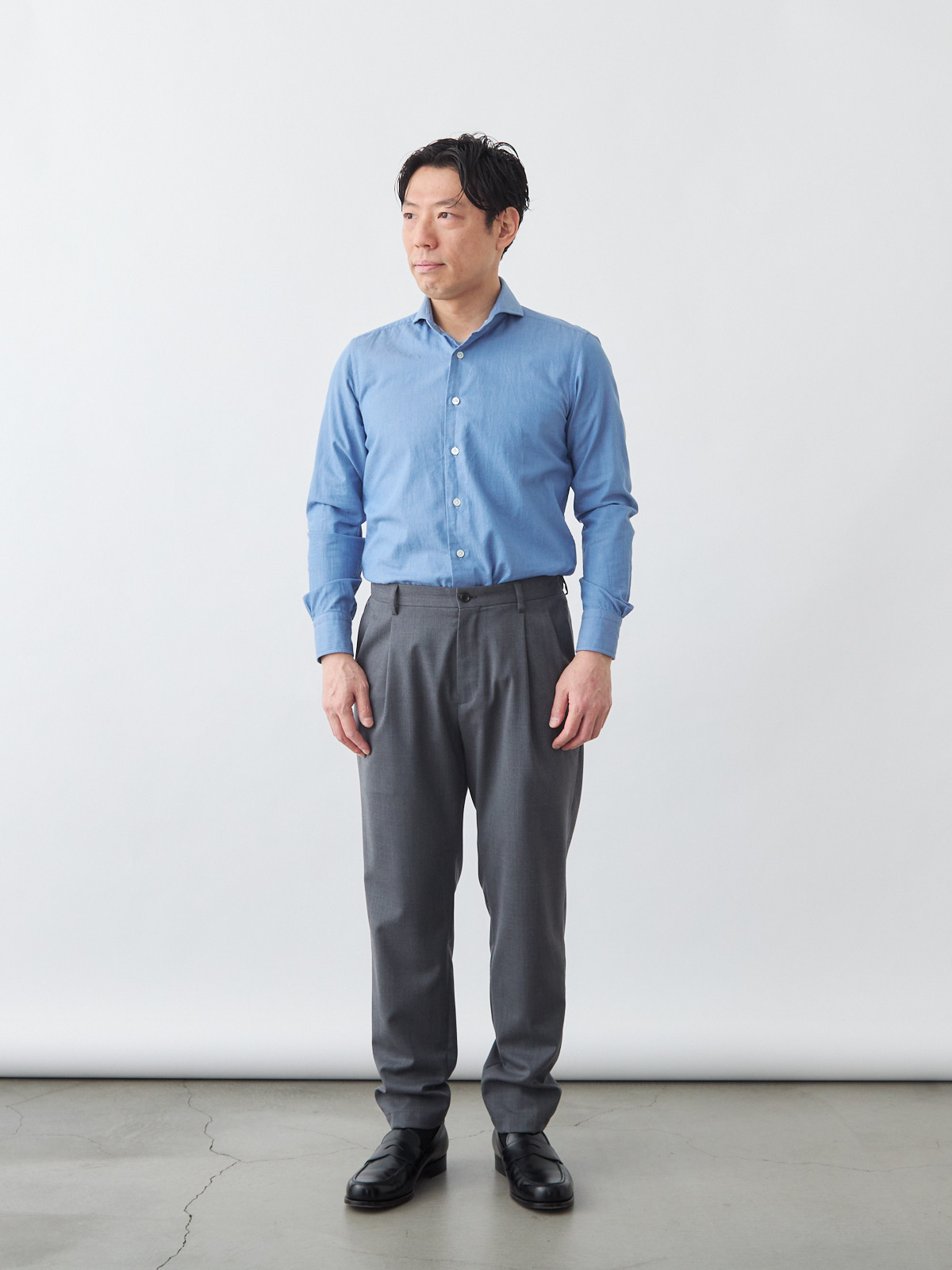 Light Merino テーパード ツータックパンツ/ウォッシャブル/グレー