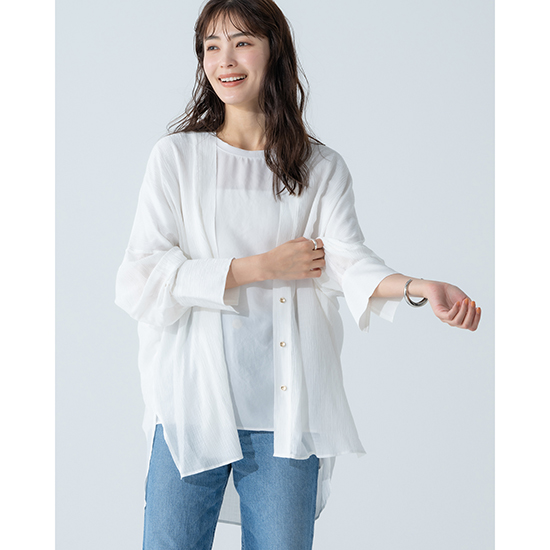 優待価格[Dignite Collier]【ウォッシャブル】Vネック楊柳ブラウス