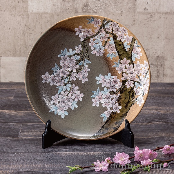 九谷焼 金彩高砂絵 飾り大皿 九谷玉峰作 木製皿立付 合わせ箱 L187