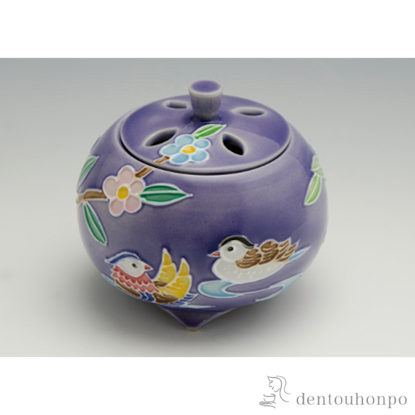 送料無料】 香炉 交趾おしどり（紫） / 清水焼 京焼 お香 線香