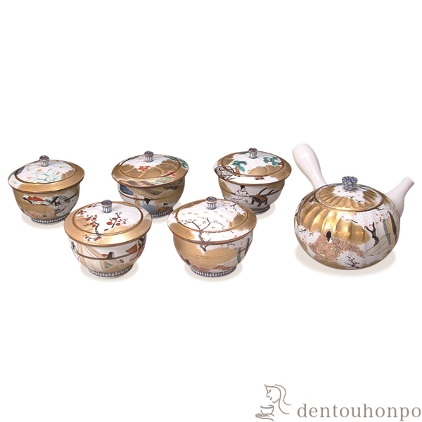 送料無料】 急須茶器揃 源氏物語 蓋付 お茶呑茶碗5客・急須1個セット